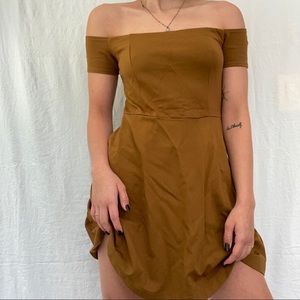 Free People Brown Off Shoulder Mini Casual Dress
